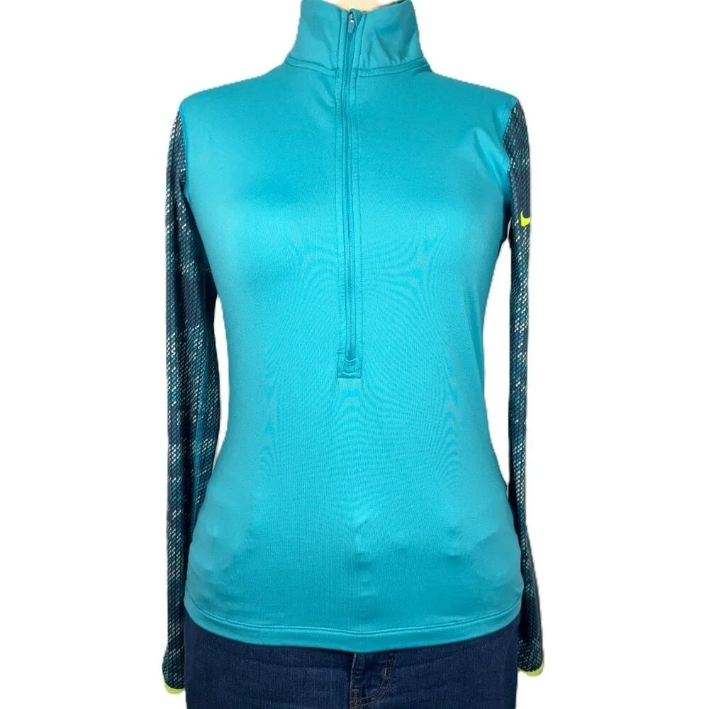 Nike Pro Dri‑Fit 1/2 Zip Pullover Women's Large Graphic Sleeve Thumbholes